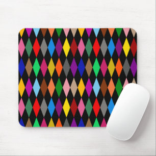 Tapis De Souris Diamants Harlequin Colorés Design Noir