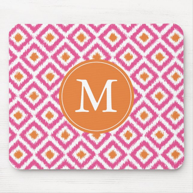 Tapis De Souris Diamants roses monogrammes Motif Ikat (Devant)
