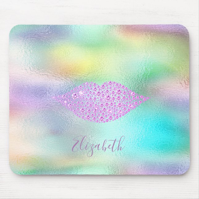 Tapis De Souris Diamants tendance lèvres Rainbow Holographic (Devant)