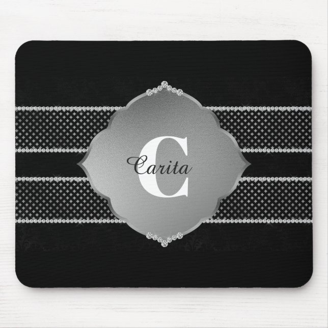 Tapis De Souris Diamètre d'argent Monogramme Mousepad (Devant)