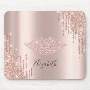 Tapis De Souris Diamètre tendance Lèvres Rose Gold Parties scintil