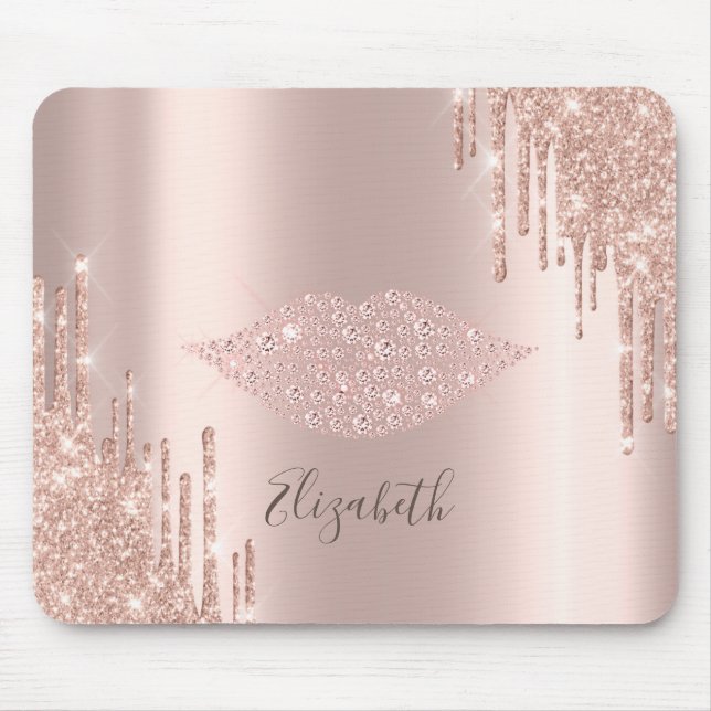 Tapis De Souris Diamètre tendance Lèvres Rose Gold Parties scintil (Devant)
