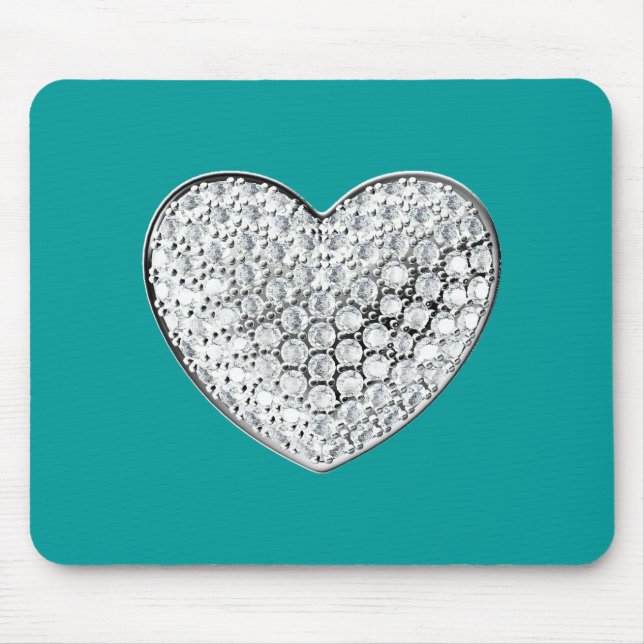 Tapis De Souris Diamond Heart - turquoise bg (Devant)