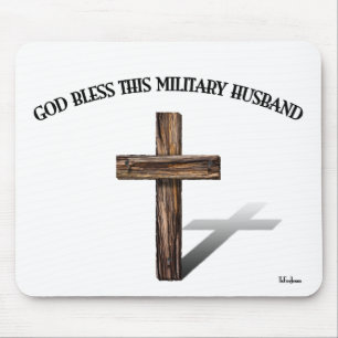 Tapis De Souris DIEU BÉNISSE CE MARI MILITAIRE avec une croix robu