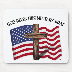 Tapis De Souris DIEU BÉNISSE CETTE BRATE MILITAIRE croix robuste,