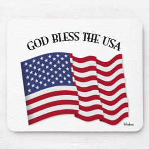 Tapis De Souris DIEU BÉNISSE LES ÉTATS-UNIS avec drapeau américain