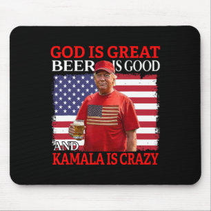Tapis De Souris Dieu Est Grande Bière Est Bonne Et Kamala Sont Fou