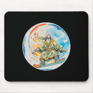Tapis De Souris Dieu Snowboard Avec Jésus Christ Prière Lord Chu