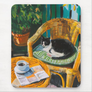 Tapis De Souris Dimanche matin Peinture confortable pour chat et