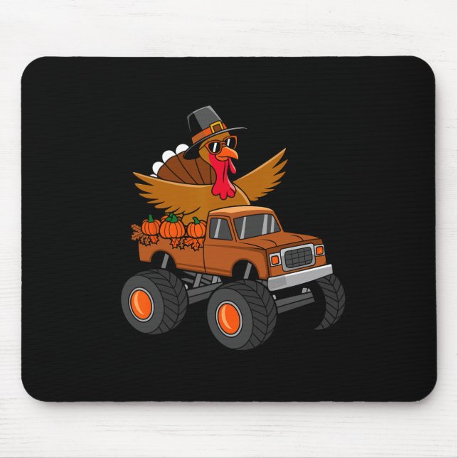 Tapis De Souris Dinde de Thanksgiving à cheval sur un Monster Truc (Devant)