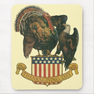 Tapis De Souris Dindon de Thanksgiving vintage, aigle, drapeau amé
