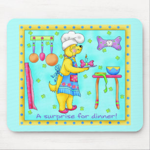 Tapis De Souris Dîner Cuisine Chef Chien Art Turquoise Mousepad