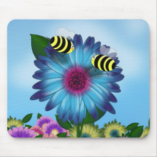 Tapis De Souris Dîner d'abeille sur Fleur bleue