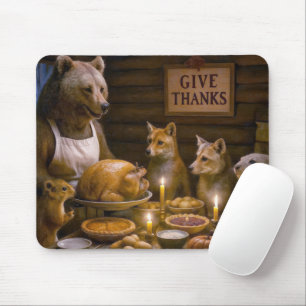 Tapis De Souris Dîner de Thanksgiving avec la faune