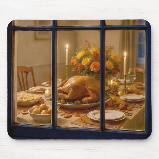 Tapis De Souris Dîner de Thanksgiving dans la fenêtre (Devant)