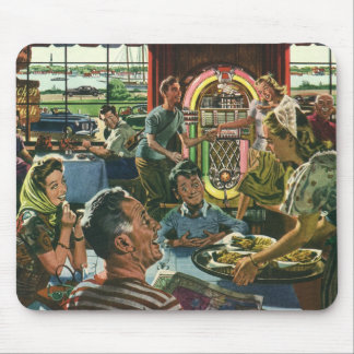 Tapis De Souris Dîner vintage en famille à un dîner avec Jukebox