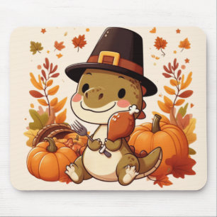 Tapis De Souris Dinosaur de Thanksgiving mignon