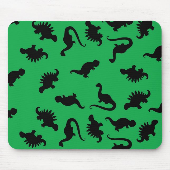 Tapis De Souris Dinosaur Silhouettes on Green Background (Devant)