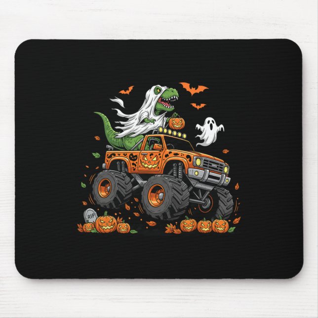 Tapis De Souris Dinosaur T-rex équitation Monster Camion Halloween (Devant)