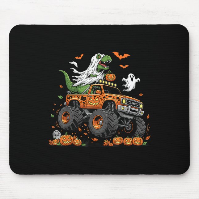 Tapis De Souris Dinosaur T-rex équitation Monster Camion Halloween (Devant)