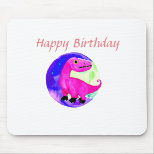 Tapis De Souris Dinosaure anniversaire aquarelle rose violet vert