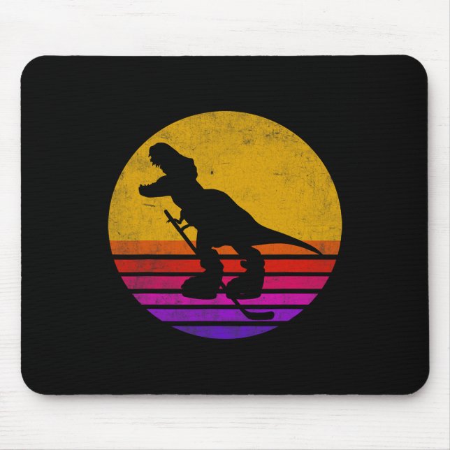 Tapis De Souris Dinosaure de hockey sur glace rétro vintage Dinosa (Devant)