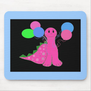 Tapis De Souris Dinosaure rose avec ballons