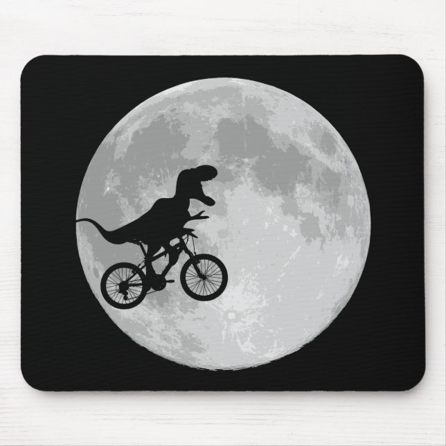 Tapis De Souris Dinosaure sur un vélo dans le ciel avec la lune (Devant)