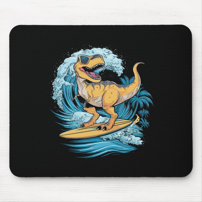 Tapis De Souris Dinosaure T-rex Surfeur de Plage  (Devant)
