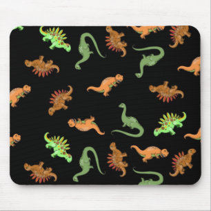 Tapis De Souris Dinosaures mignons sur fond noir