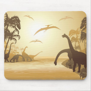 Tapis De Souris Dinosaures sur le paysage jurassique tropical