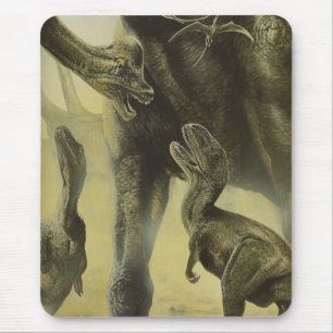 Tapis De Souris Dinosaures vintage, Torvosaurus et Brachiosaurus