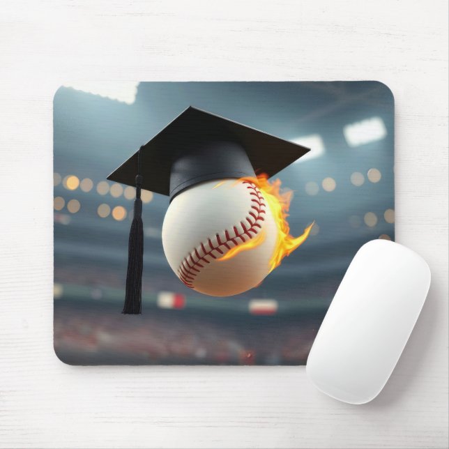 Tapis De Souris Diplômé De Baseball Avec Flames (Avec souris)