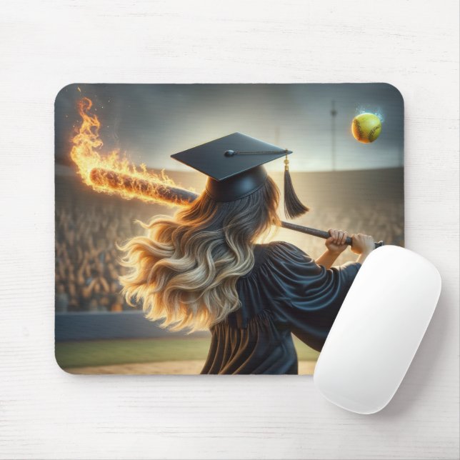 Tapis De Souris Diplômée Fille Balançant une Batte de Baseball Fla (Avec souris)