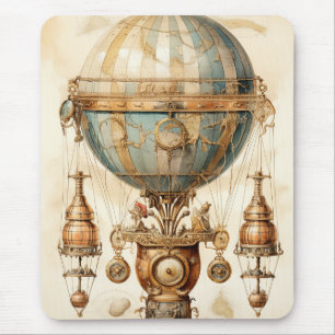Tapis De Souris Dirigeable mécanique vintage Globe bleu sépia