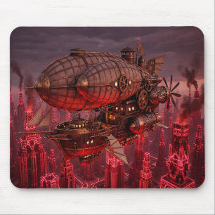 Tapis De Souris Dirigeable Steampunk Volant Au-Dessus De La Ville