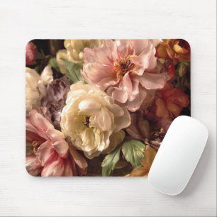 Tapis De Souris Disposition vintage de pivoine printanière vibrant