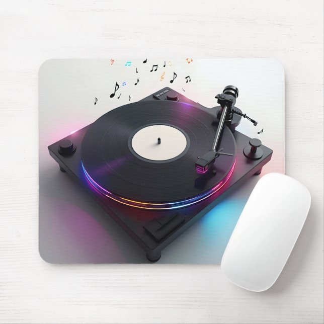 Tapis De Souris Disque Tourne-disque Jockey Avec Notes De Musique  (Avec souris)