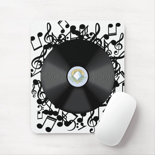Tapis De Souris Disque vinyle ancien et notes de musique (Avec souris)