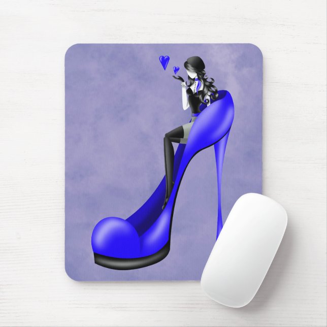 Tapis De Souris Divinité de la mode en escarpin bleu  (Avec souris)