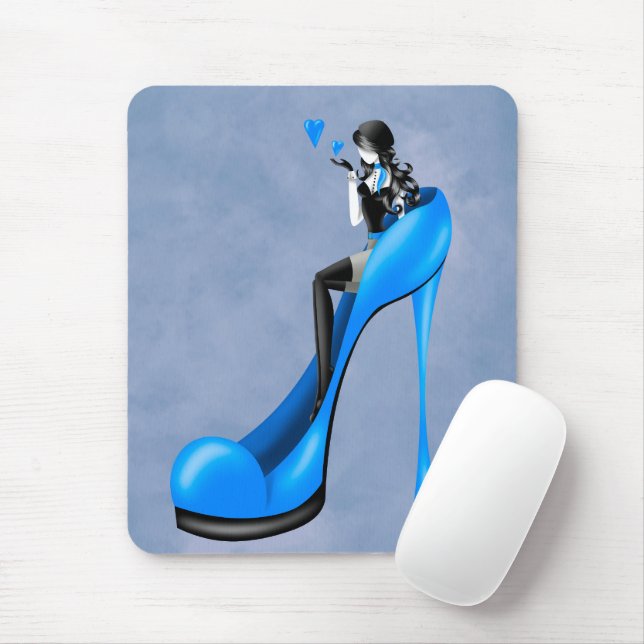 Tapis De Souris Divinité de la mode en escarpin bleu (Avec souris)