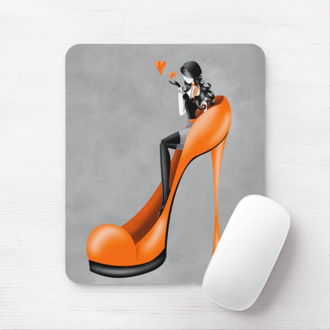 Tapis De Souris Divinité de la mode en escarpins orange (Avec souris)
