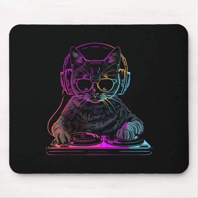 Tapis De Souris Dj Cat Edm Techno House Music Funny Cat Lover For  (Devant)