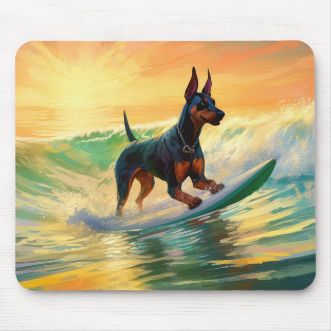 Tapis De Souris Doberman Beach Surf Peinture (Devant)