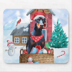 Tapis De Souris Doberman Chien dans la neige Maison de Chien de No