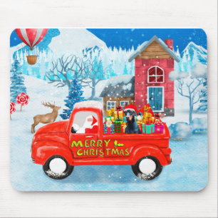 Tapis De Souris Doberman Chien de Noël Livraison Camion Neige