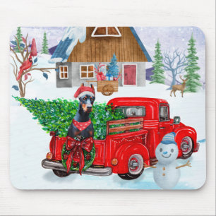 Tapis De Souris Doberman Chien en Livraison Noël Camion Neige