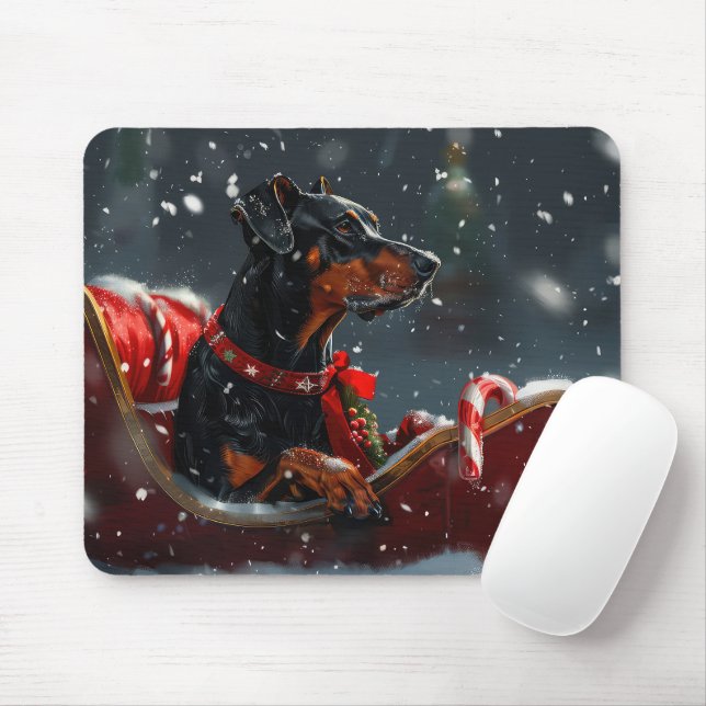 Tapis De Souris Doberman Chien Fête de Noël (Avec souris)