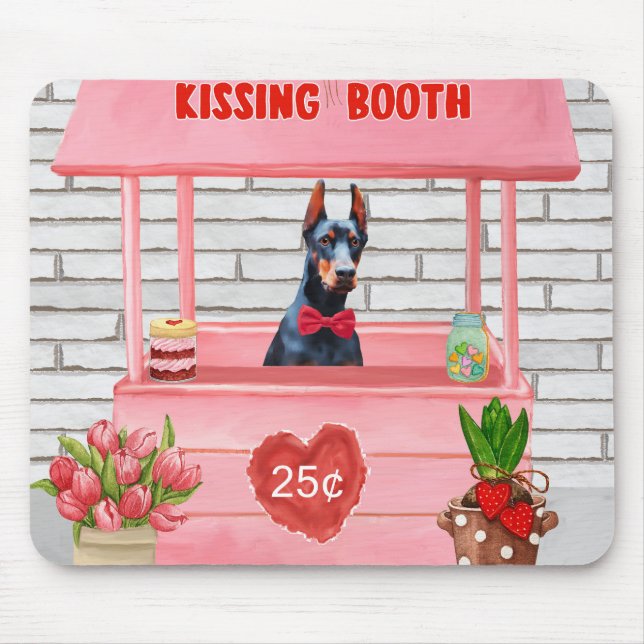 Tapis De Souris Doberman Chien Valentine's Day Kissing Booth (Devant)