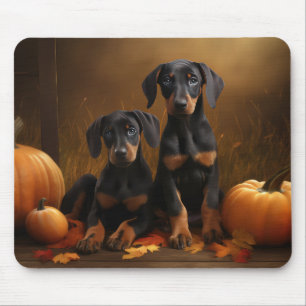 Tapis De Souris Doberman Chiot Automne Citrouille de plaisir